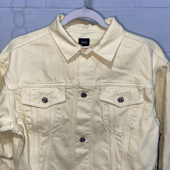 EDWIN Anthropologie Womens SIA Denim Jacket M Lemonade 80s Cropped Colorful NWT - Picture 2 of 10
